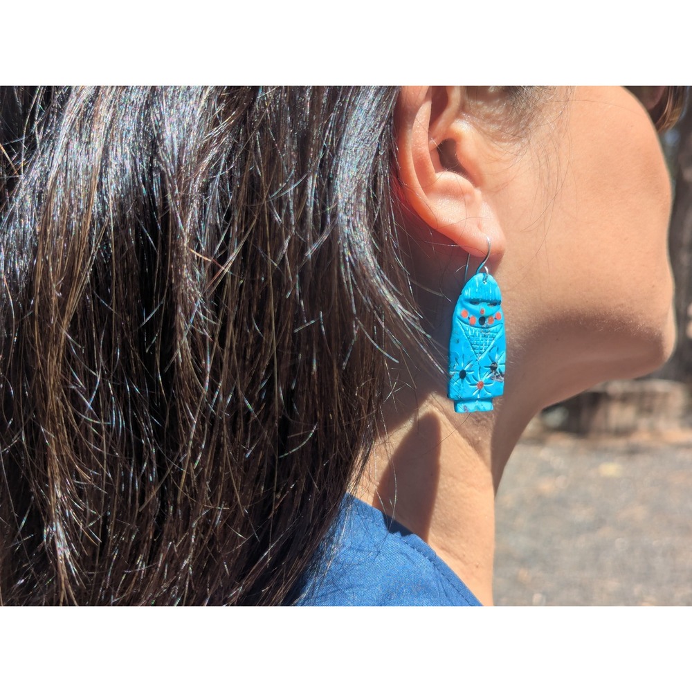Navajo Dangle Earrings‎ Hand cut Native American Green Turquoise Slab Jewelry ** - Picture 6 of 11